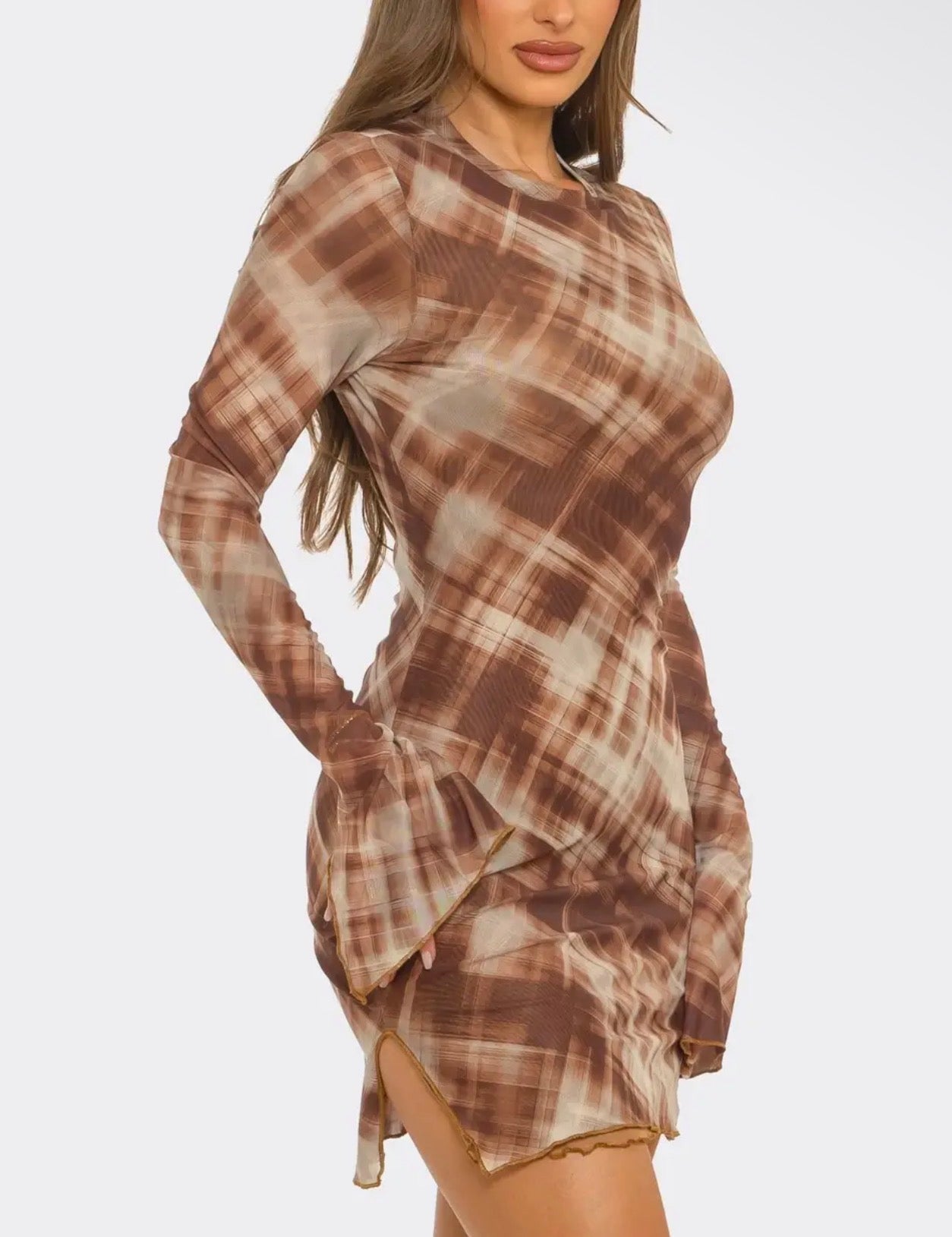 Mimi (long sleeve printed  mini dress)