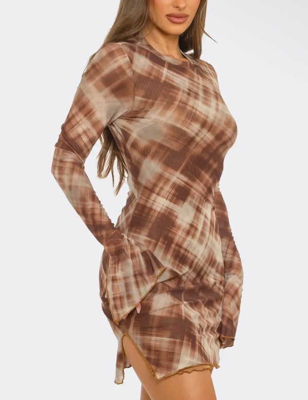 Mimi (long sleeve printed  mini dress)