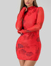Mika (floral long sleeve mesh mini dress)